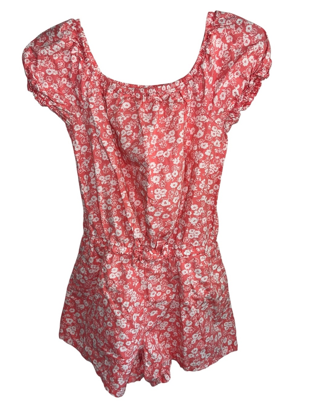 Gap Kids Girls 14-16 Coral Floral Short Sleeve Romper Elastic Waist